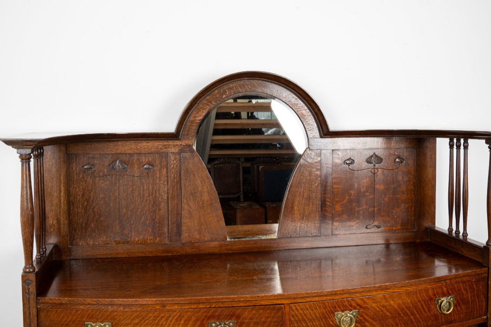 Antique Arts & Crafts Oak Sideboard with Mirror & Art Nouveau Detail c.1900 View VIII