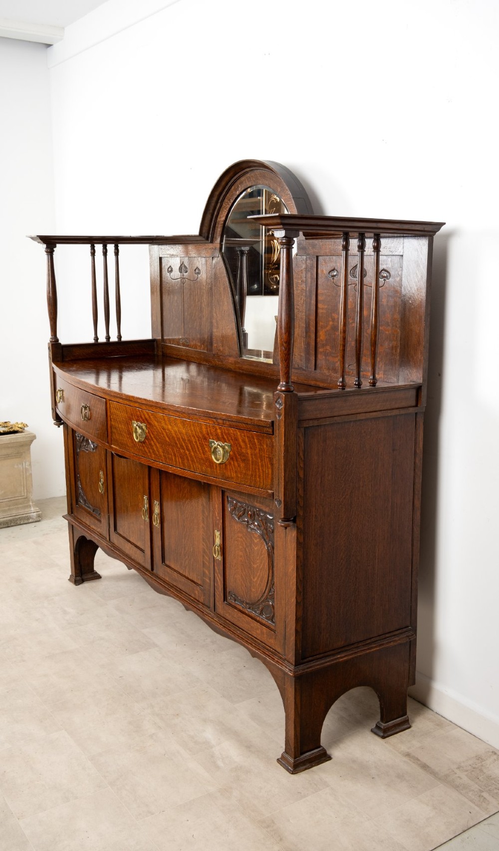 Antique Arts & Crafts Oak Sideboard with Mirror & Art Nouveau Detail c.1900 View X