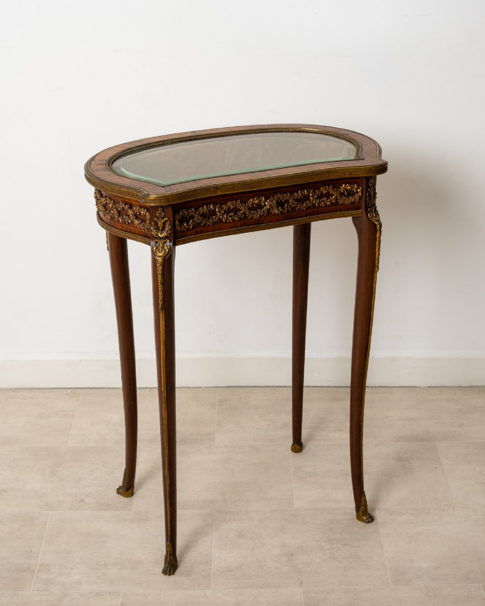 Antique French Kingwood & Mahogany Gilt Bronze Vitrine Display Table c.1890