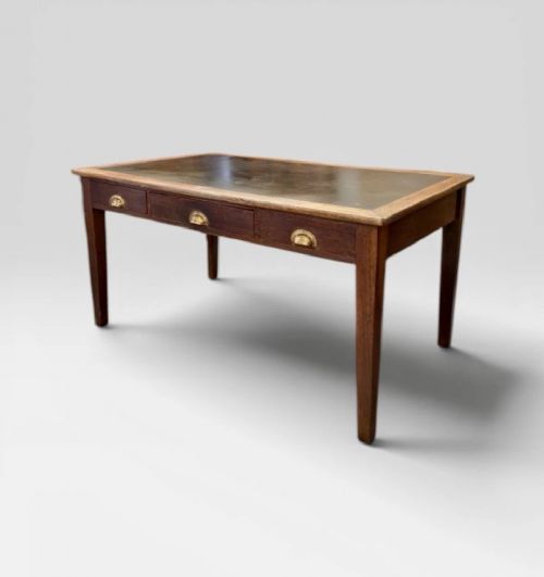 antique solid oak government desk leather top writing office table - CATEGORY: ANTIQUE TABLES - DATED VICTORIAN