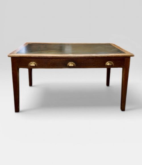 ANTIQUE SOLID OAK GOVERNMENT DESK LEATHER TOP WRITING OFFICE TABLE - ADDITIONAL PHOTO 1