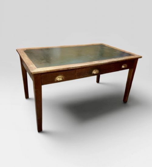 ANTIQUE SOLID OAK GOVERNMENT DESK LEATHER TOP WRITING OFFICE TABLE - ADDITIONAL PHOTO 3
