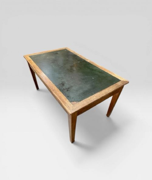 ANTIQUE SOLID OAK GOVERNMENT DESK LEATHER TOP WRITING OFFICE TABLE - ADDITIONAL PHOTO 5
