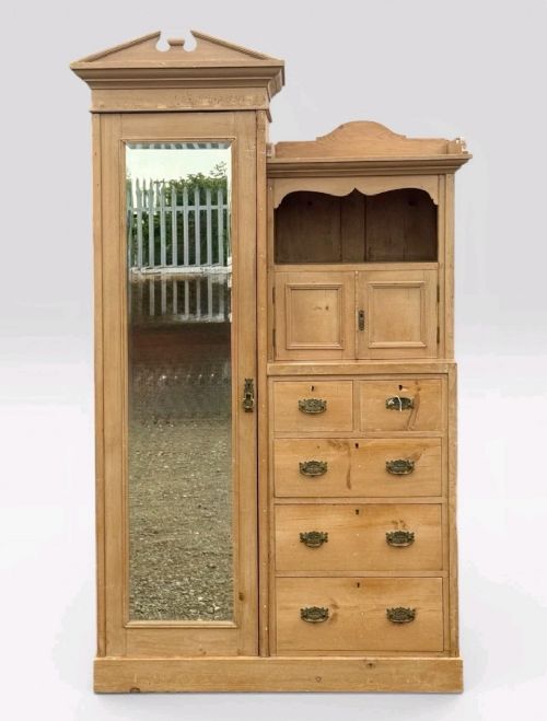 ANTIQUE VICTORIAN PINE CHIFFEROBE WARDROBE RUSTIC COUNTRY STORAGE