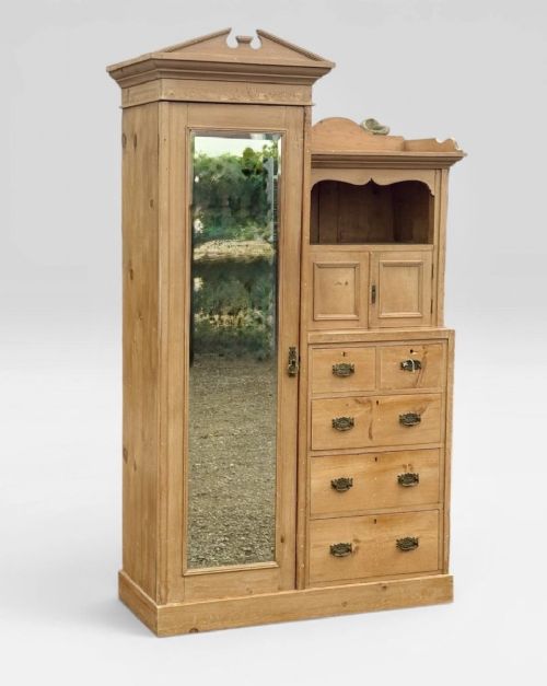 ANTIQUE VICTORIAN PINE CHIFFEROBE WARDROBE RUSTIC COUNTRY STORAGE - ADDITIONAL PHOTO 1