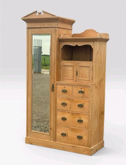 ANTIQUE VICTORIAN PINE CHIFFEROBE WARDROBE RUSTIC COUNTRY STORAGE - ADDITIONAL PHOTO 2