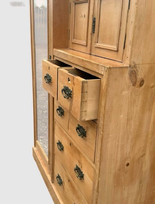 ANTIQUE VICTORIAN PINE CHIFFEROBE WARDROBE RUSTIC COUNTRY STORAGE - ADDITIONAL PHOTO 7