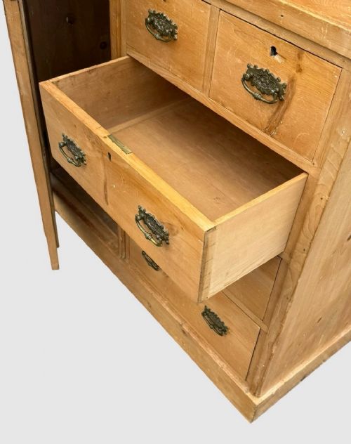 ANTIQUE VICTORIAN PINE CHIFFEROBE WARDROBE RUSTIC COUNTRY STORAGE - ADDITIONAL PHOTO 8