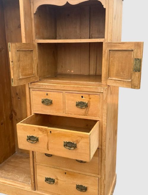 ANTIQUE VICTORIAN PINE CHIFFEROBE WARDROBE RUSTIC COUNTRY STORAGE - ADDITIONAL PHOTO 9