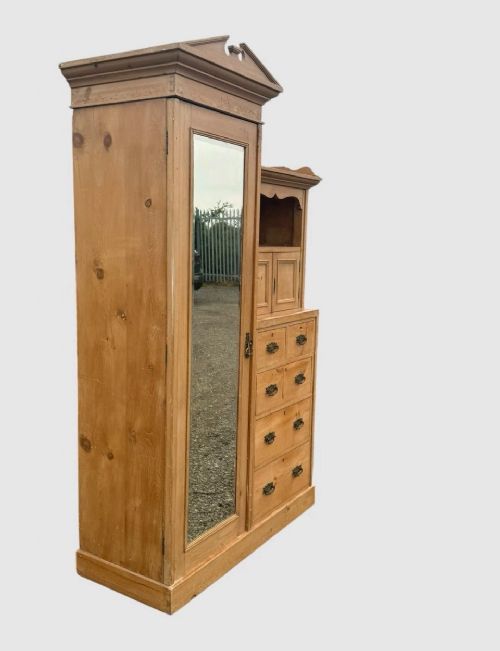 ANTIQUE VICTORIAN PINE CHIFFEROBE WARDROBE RUSTIC COUNTRY STORAGE - ADDITIONAL PHOTO 10