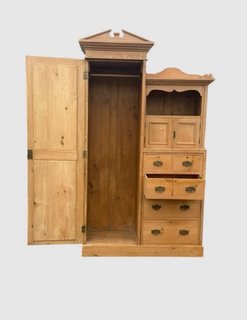 ANTIQUE VICTORIAN PINE CHIFFEROBE WARDROBE RUSTIC COUNTRY STORAGE - ADDITIONAL PHOTO 11