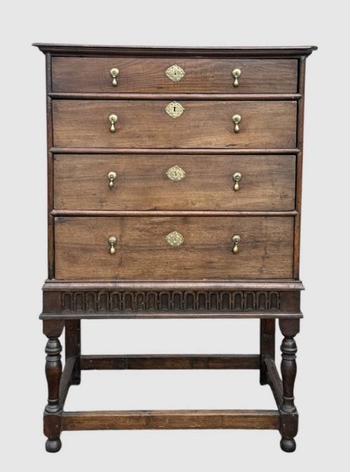 18TH CENTURY ANTIQUE OAK CHEST ON STAND GEORGIAN CABINET DRAWER STORAGE CUPBOARD