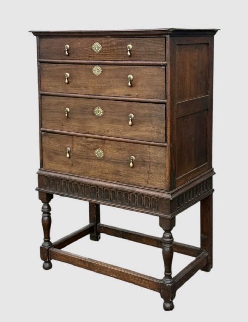 18TH CENTURY ANTIQUE OAK CHEST ON STAND GEORGIAN CABINET DRAWER STORAGE CUPBOARD - ADDITIONAL PHOTO 2
