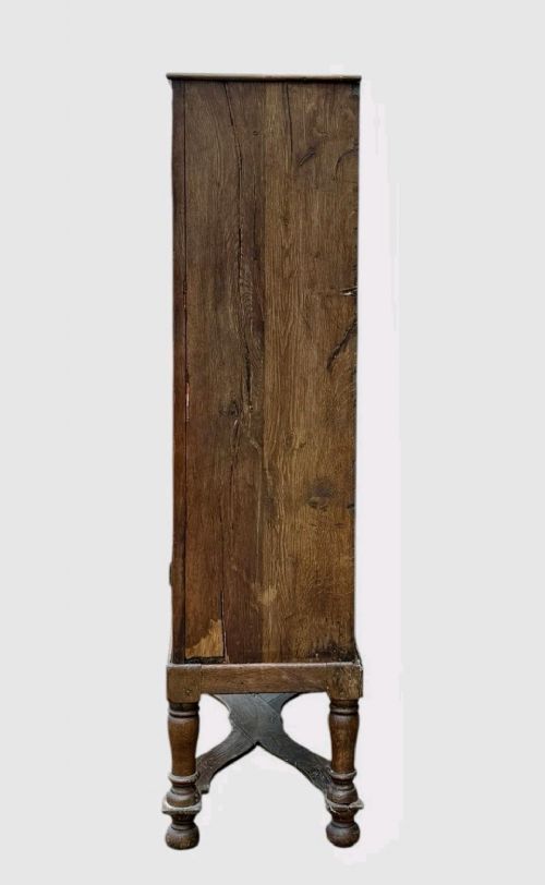 ANTIQUE 19TH CENTURY OAK DISPLAY CABINET BOOKCASE GLAZED DOORS SHELVING - ADDITIONAL PHOTO 2
