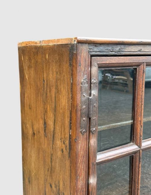 ANTIQUE 19TH CENTURY OAK DISPLAY CABINET BOOKCASE GLAZED DOORS SHELVING - ADDITIONAL PHOTO 5