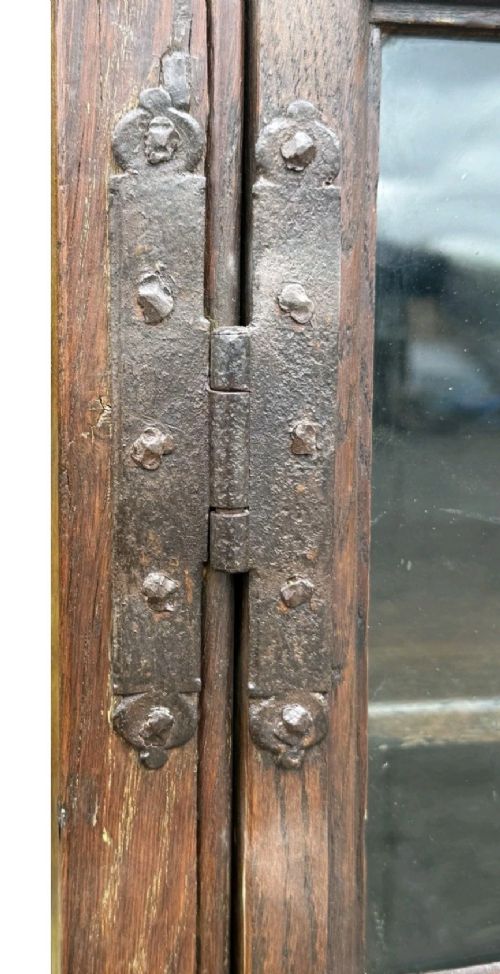 ANTIQUE 19TH CENTURY OAK DISPLAY CABINET BOOKCASE GLAZED DOORS SHELVING - ADDITIONAL PHOTO 6