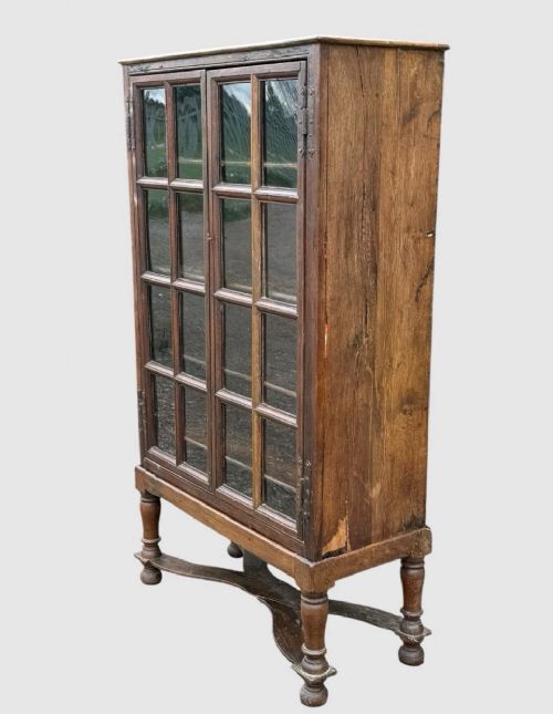 ANTIQUE 19TH CENTURY OAK DISPLAY CABINET BOOKCASE GLAZED DOORS SHELVING - ADDITIONAL PHOTO 7