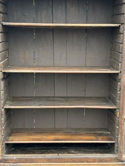 ANTIQUE 19TH CENTURY OAK DISPLAY CABINET BOOKCASE GLAZED DOORS SHELVING - ADDITIONAL PHOTO 8