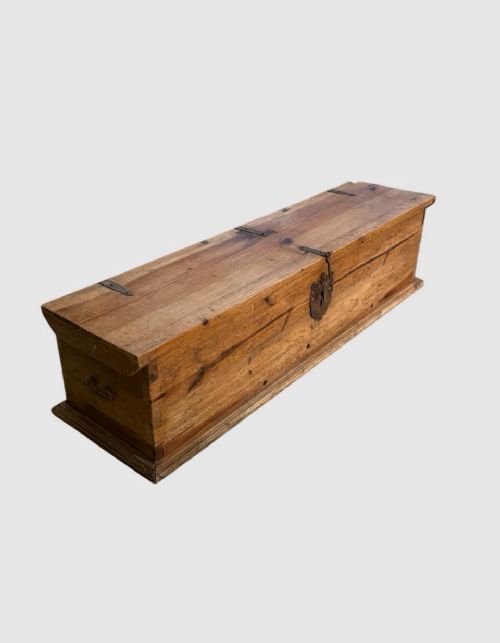 ANTIQUE PINE LARGE CHEST STORAGE TRUNK - ADDITIONAL PHOTO 2