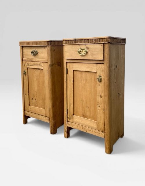 PAIR ANTIQUE PINE BEDSIDE CABINETS RUSTIC VICTORIAN NIGHTSTANDS STORAGE UNIT - ADDITIONAL PHOTO 1