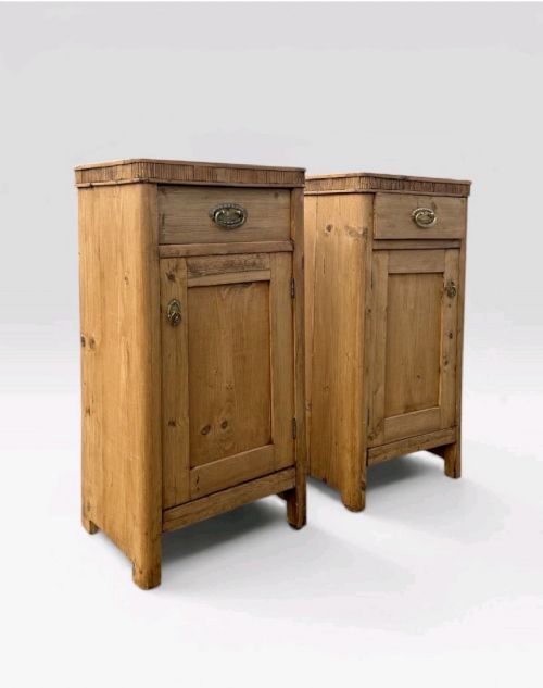 PAIR ANTIQUE PINE BEDSIDE CABINETS RUSTIC VICTORIAN NIGHTSTANDS STORAGE UNIT - ADDITIONAL PHOTO 2
