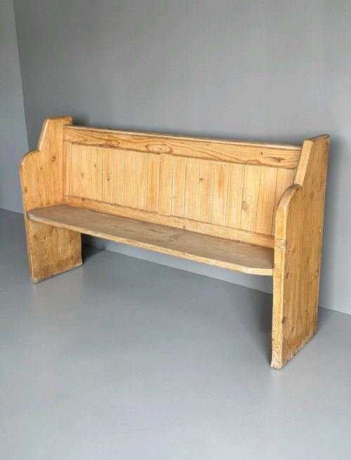 ANTIQUE PINE CHURCH PEW SOLID WOOD CHAPEL BENCH RUSTIC SEATING VINTAGE - ADDITIONAL PHOTO 1