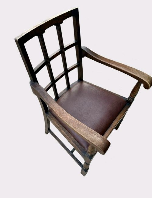 ANTIQUE HEALS STYLE OAK ARMCHAIR ARTS CRAFTS LOUNGE CHAIR EARLY 20TH C - ADDITIONAL PHOTO 5