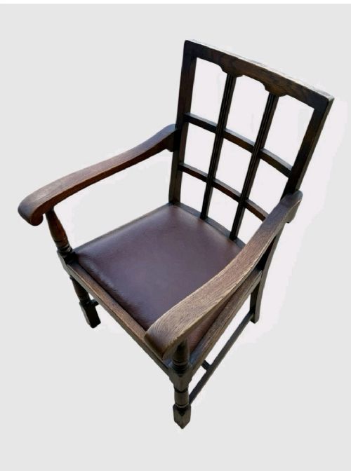 ANTIQUE HEALS STYLE OAK ARMCHAIR ARTS CRAFTS LOUNGE CHAIR EARLY 20TH C - ADDITIONAL PHOTO 6