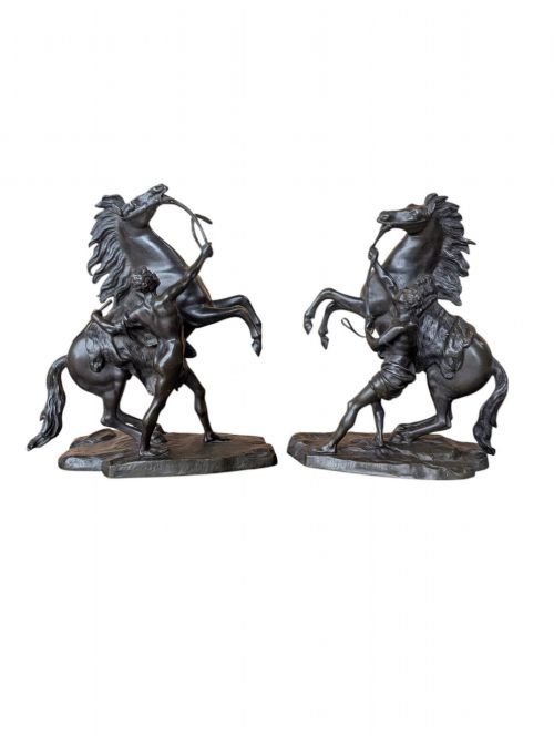 PAIR 19TH CENTURY PAINTED SIGNED BRONZES