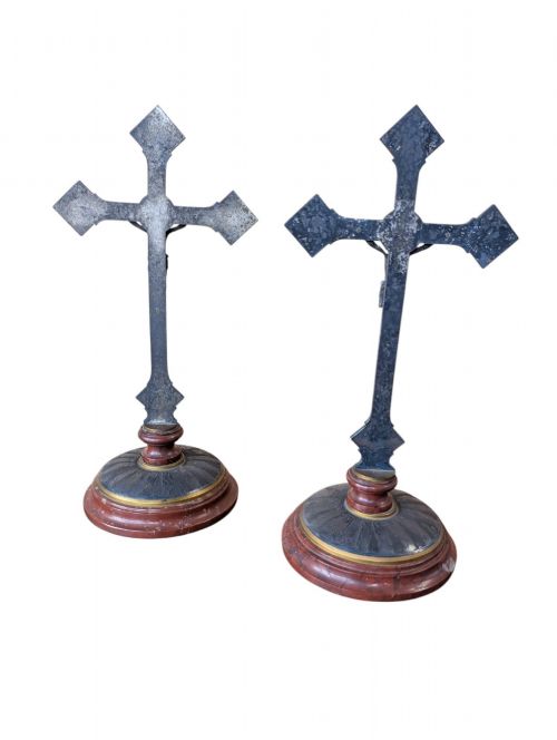 A PAIR OF FRENCH ART NOUVEAU ALTER CRUCIFIXES - ADDITIONAL PHOTO 1