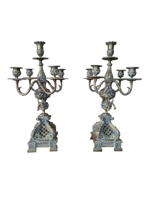 A PAIR OF BRONZE FIVELIGHT CANDLELABRA 1880C