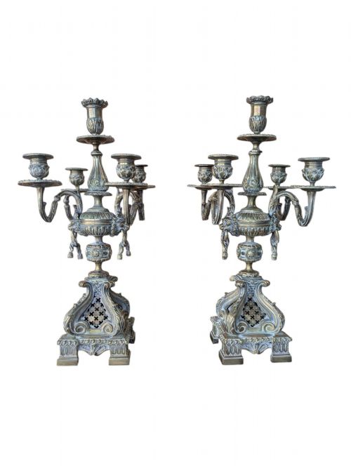 A PAIR OF BRONZE FIVELIGHT CANDLELABRA 1880C - ADDITIONAL PHOTO 3