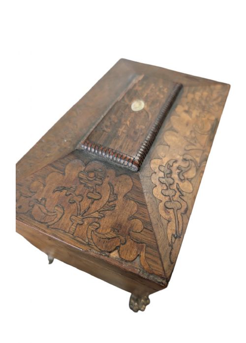 VICTORIAN ROSEWOOD INLAY TEA CADDY NOW JEWELRY BOX - ADDITIONAL PHOTO 5
