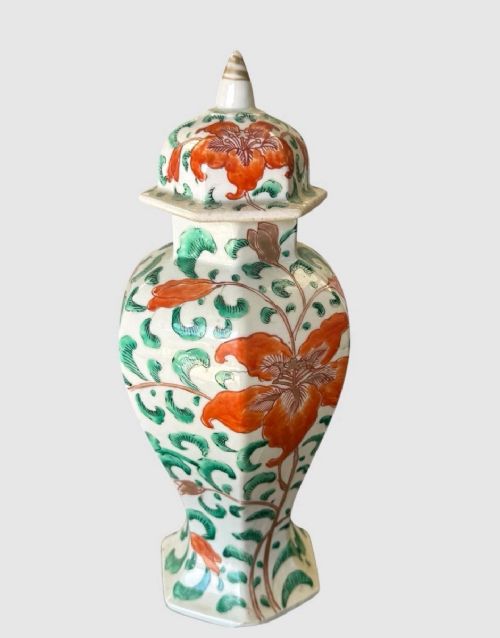 ANTIQUE JAPANESE HAND PAINTED LIDDED VASE ORIENTAL DECORATIVE URN CERAMIC - ADDITIONAL PHOTO 1