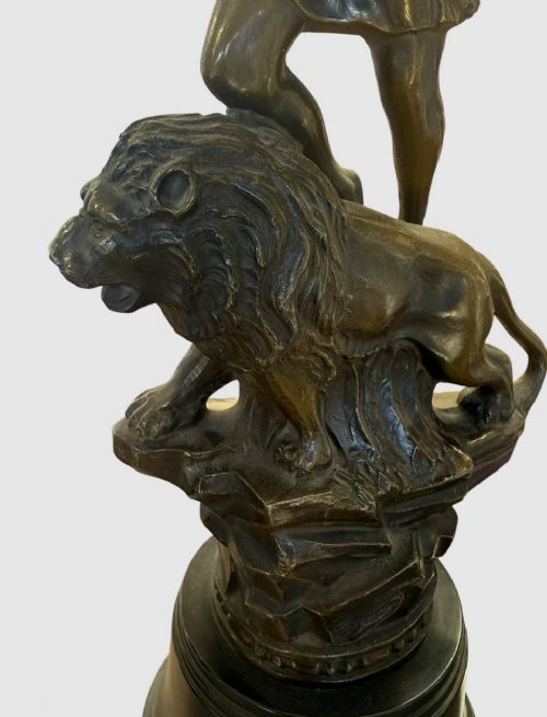 PAIR ANTIQUE CAST BRONZE STATUES FIGURES SCULPTURES ORNATE PATINA DECORATIVE - ADDITIONAL PHOTO 5