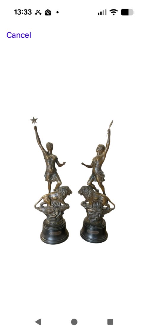 PAIR ANTIQUE CAST BRONZE STATUES FIGURES SCULPTURES ORNATE PATINA DECORATIVE - ADDITIONAL PHOTO 6