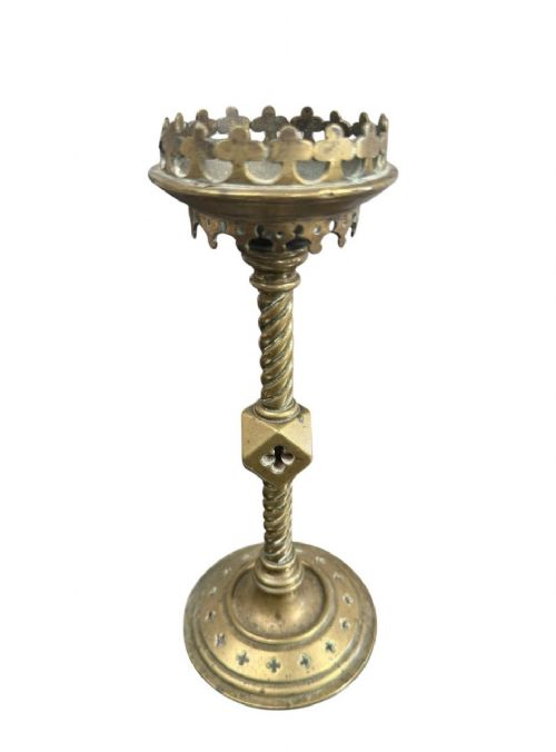PAIR ANTIQUE VICTORIAN BRASS GOTHIC CANDLESTICKS CHURCH - ADDITIONAL PHOTO 1