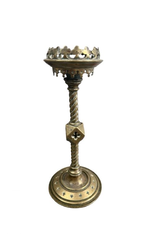 PAIR ANTIQUE VICTORIAN BRASS GOTHIC CANDLESTICKS CHURCH - ADDITIONAL PHOTO 2