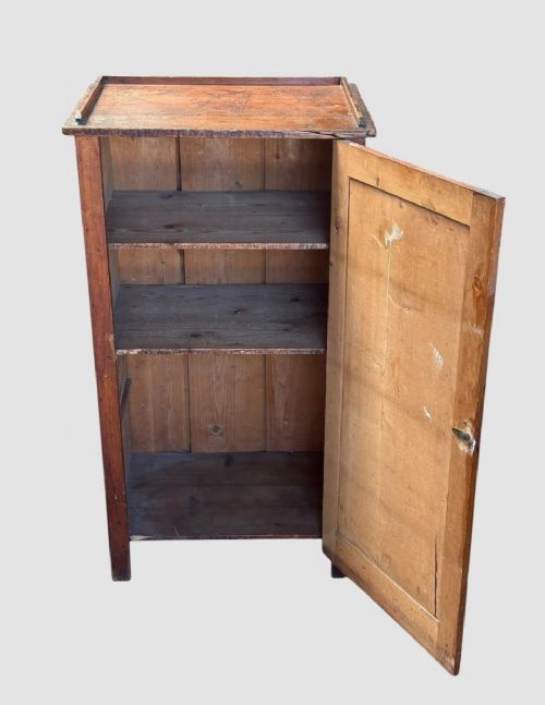 ANTIQUE POKERWORK FLORAL CUPBOARD CABINET HAND CARVED WOODEN STORAGE UNIT - ADDITIONAL PHOTO 1