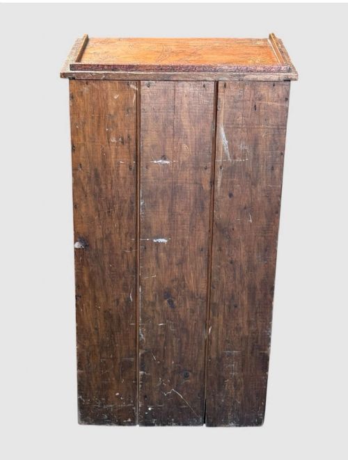 ANTIQUE POKERWORK FLORAL CUPBOARD CABINET HAND CARVED WOODEN STORAGE UNIT - ADDITIONAL PHOTO 5