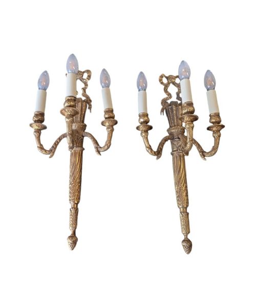 ANTIQUE STYLE LOUIS XVI NEOCLASSICAL BRASS WALL LIGHTS