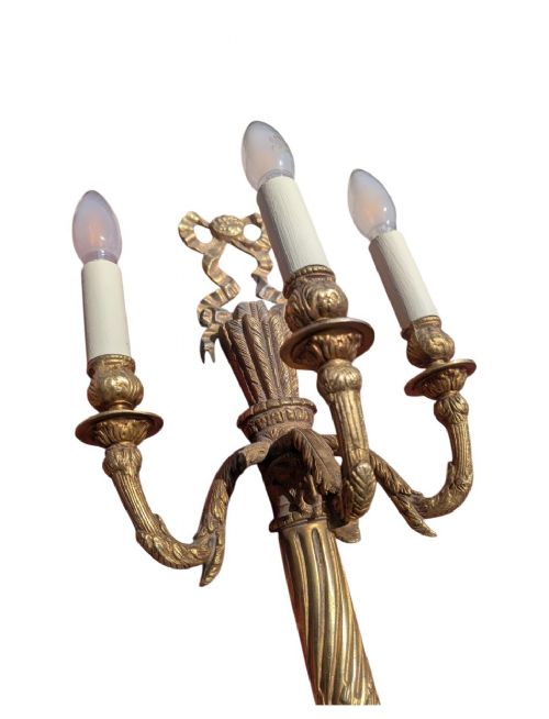 ANTIQUE STYLE LOUIS XVI NEOCLASSICAL BRASS WALL LIGHTS - ADDITIONAL PHOTO 5