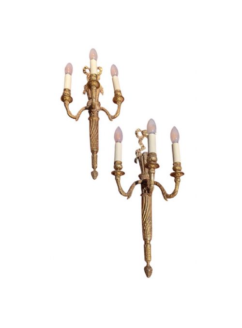 ANTIQUE STYLE LOUIS XVI NEOCLASSICAL BRASS WALL LIGHTS - ADDITIONAL PHOTO 7