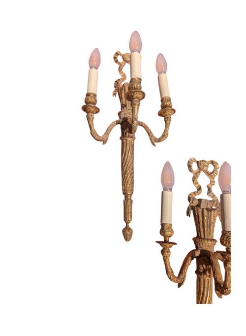 ANTIQUE STYLE LOUIS XVI NEOCLASSICAL BRASS WALL LIGHTS - ADDITIONAL PHOTO 9