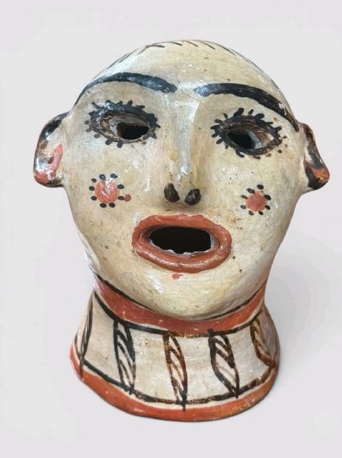 VINTAGE PERUVIAN CLAY HEAD SCULPTURE POTTERY BUST FOLK ART TRIBAL FIGURE