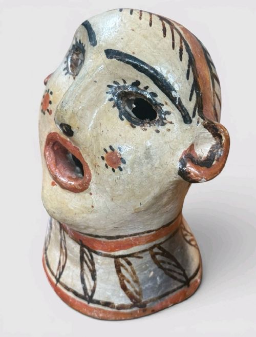 VINTAGE PERUVIAN CLAY HEAD SCULPTURE POTTERY BUST FOLK ART TRIBAL FIGURE - ADDITIONAL PHOTO 1