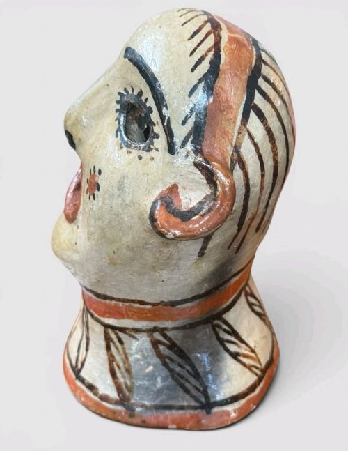 VINTAGE PERUVIAN CLAY HEAD SCULPTURE POTTERY BUST FOLK ART TRIBAL FIGURE - ADDITIONAL PHOTO 2