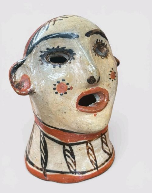 VINTAGE PERUVIAN CLAY HEAD SCULPTURE POTTERY BUST FOLK ART TRIBAL FIGURE - ADDITIONAL PHOTO 5