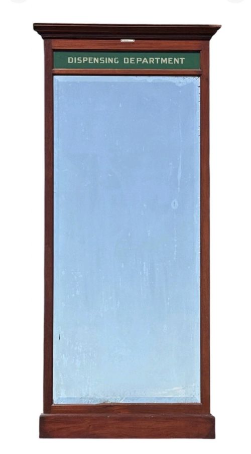 ANTIQUE PHARMACY DISPENSING DEPARTMENT MIRROR MAHOGANY CHEMIST SHOP
