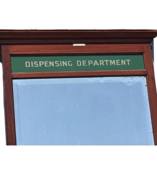 ANTIQUE PHARMACY DISPENSING DEPARTMENT MIRROR MAHOGANY CHEMIST SHOP - ADDITIONAL PHOTO 1